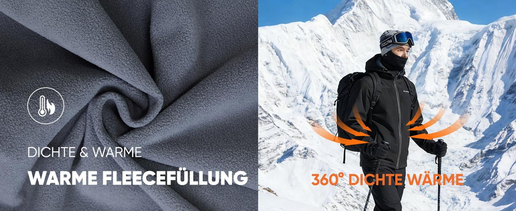 BUBW Herren Softshelljacke wasser- und winddicht mit Kapuze Gefütterte Outdoor-Jacke mit Reflexstreifen Verstellbare Manschetten, atmungsaktiv