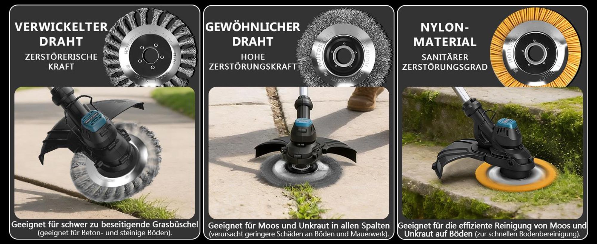 980W Akku Rasentrimmer Bürstenloser 7 IN 1 mit 2×4.0Ah Akku 18V, 14800 RPM mit 7 Klingentypen Ø300 mm, 100-140cm Einstellbar, Freischneider Garten