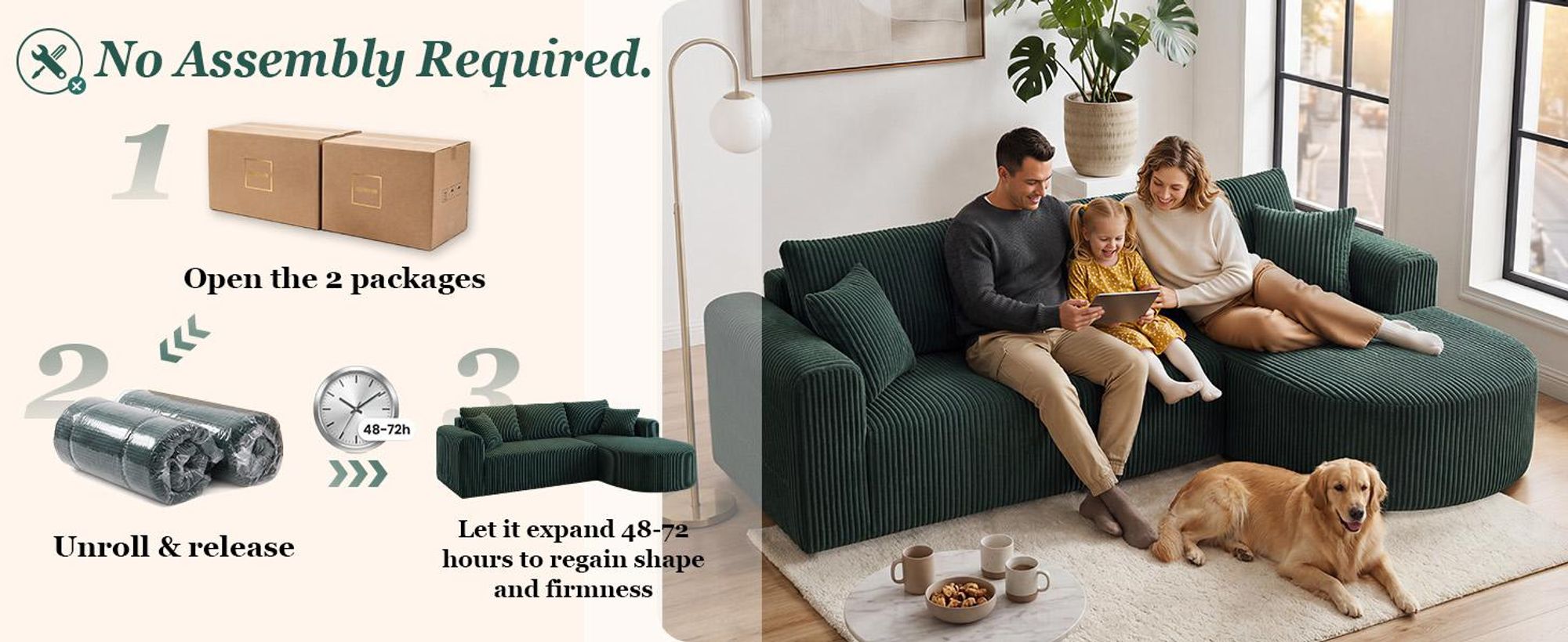 Divano angolare con funzione letto, divano modulare in velluto senza braccioli, divano con chaise longue, divano a forma di L con funzione letto, divani componibili con cuscini e tasche laterali, lunghezza 243 cm