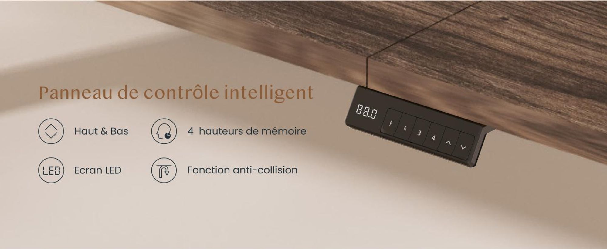 Bureau réglable en hauteur FLEXISPOT QB2 Électrique 180 x 80 cm, 2 MOTEURS PUISSANTS, capacité de charge 120 kg, protection anti-collision, 4 fonctions mémoire (marron)