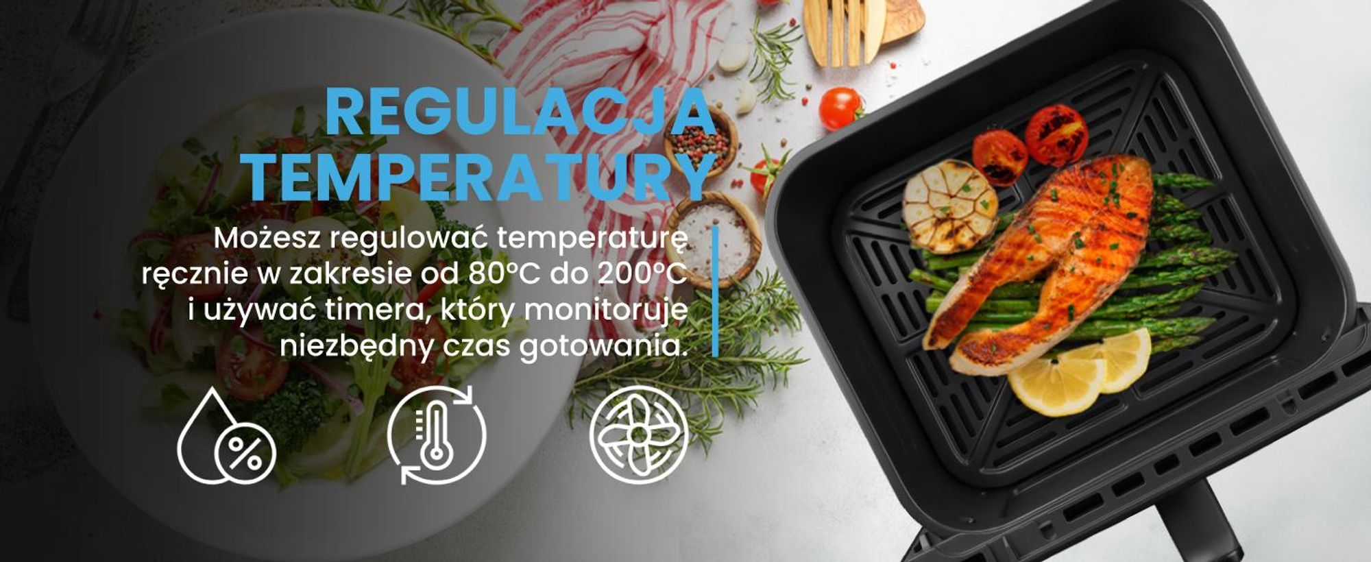 Frytkownica o pojemności 10 litrów, z okienkiem i 12 programami, w kolorze czarnym