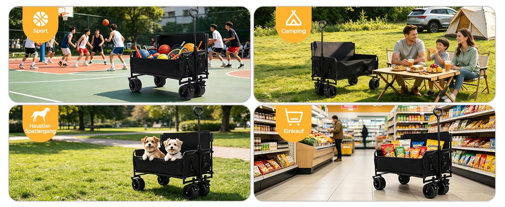 Faltbarer Bollerwagen 3-in-1 mit Sofa- & Liegefunktion, bis 380 kg, klappbar, verstellbare Rückenlehne, gepolstert, für Camping, Garten, Strand
