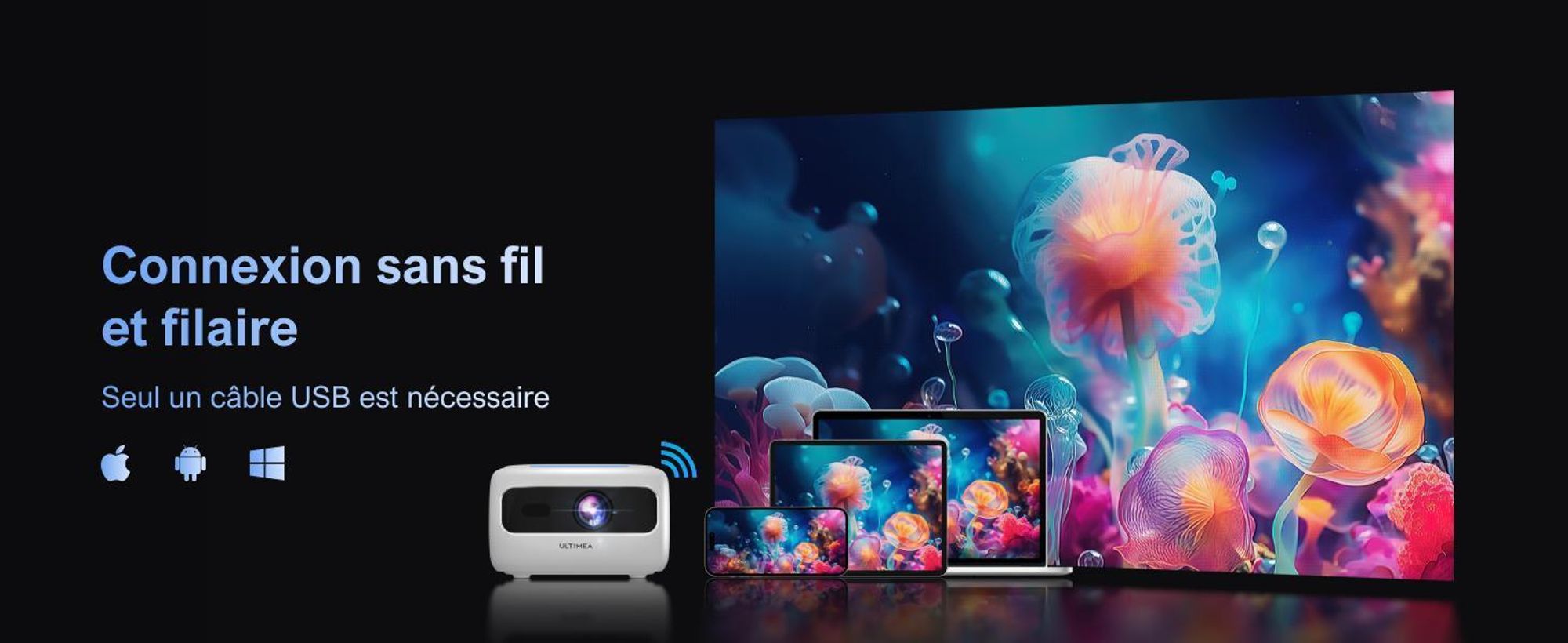 ULTIMEA Apollo P10 Full HD 1080P Decoding Beamer, 5G+2.4G WiFi Bluetooth Projector, Mini Beamer portable Full-HD, 300 ANSI-Lumen