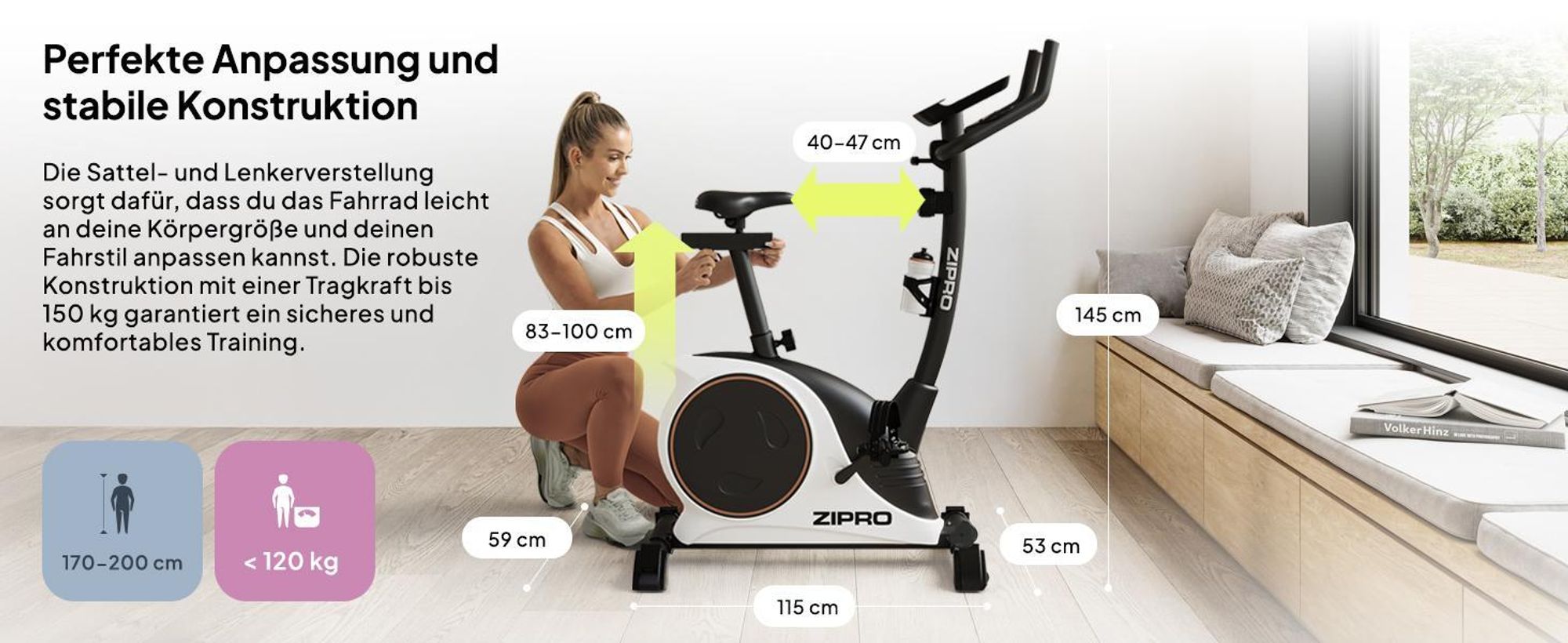 Zipro Heimtrainer Fahrrad Nitro RS – Magnetisches Fitnessbike bis 150kg Belastbar Hometrainer Leise mit Pulsmessung Verstellbarer Sattel & Lenker LCD
