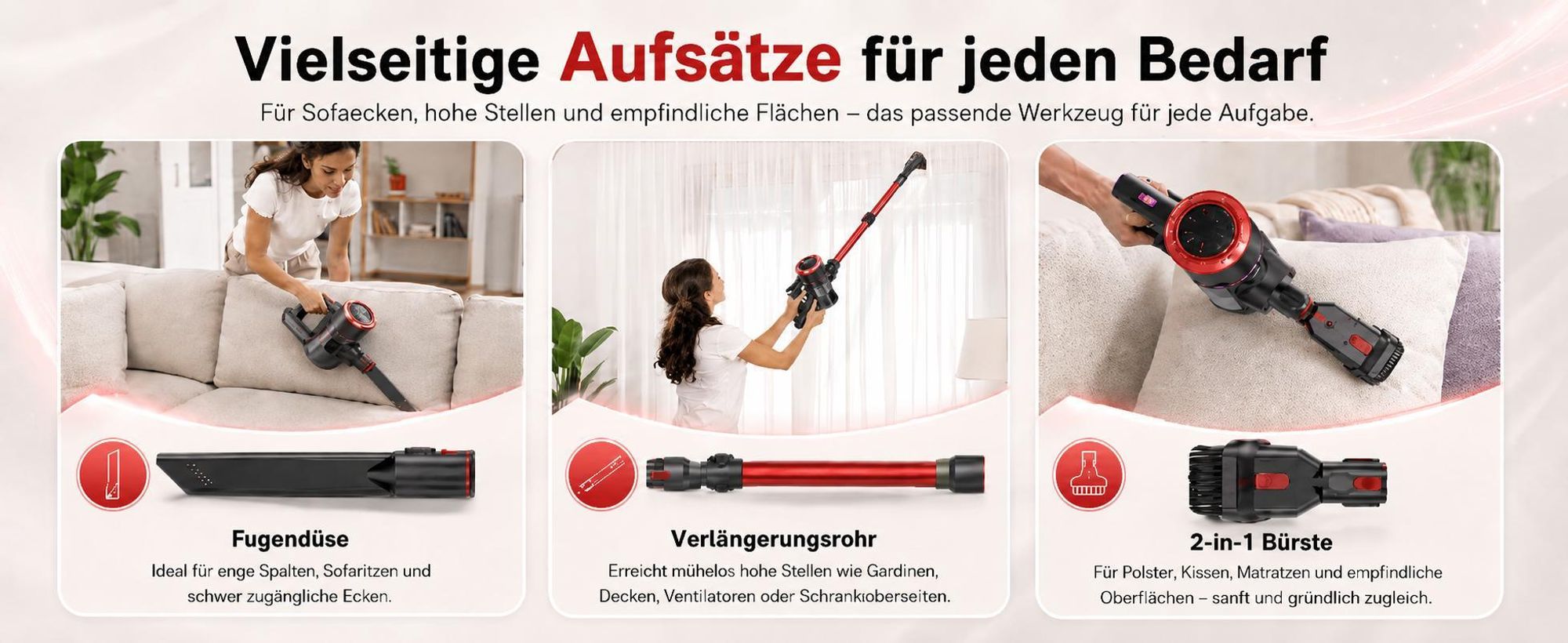 Akku Staubsauger, 500W/32000 Pa Staubsauger kabellos mit HEPA ,45 Min, kabelloser Staubsauger,Anti-Tangle-Staubsauger, Handstaubsauger für Tierhaare