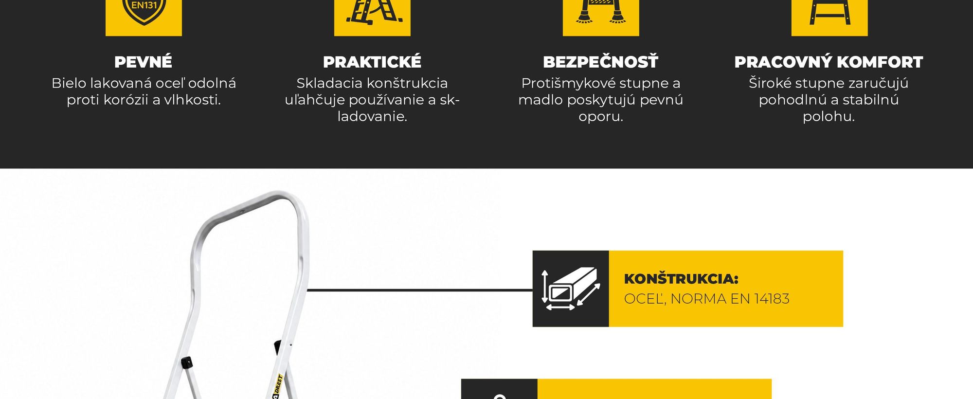 DRABEST | Žebřík - řada PRO, 3 stupně - nosnost 150 kg, žebřík, skládací žebřík, štafle, žebřík pro domácnost