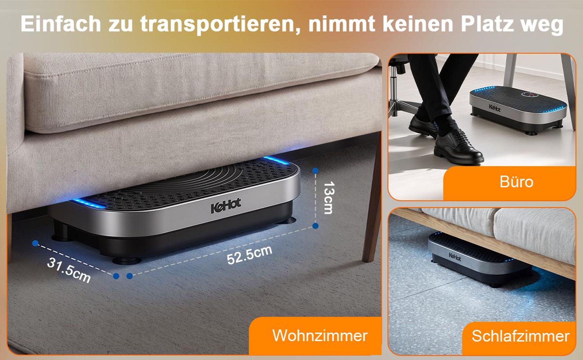 Kehot Vibrationsplatte 120 Stufen 6 Modi 200W Fernbedienung Zugbänder für Zuhause