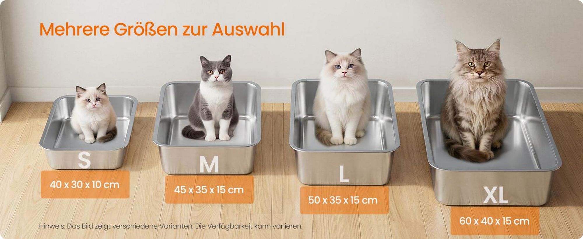 FEANDREA Katzenklo Edelstahl, Katzentoilette mit Schaufel, offen, für kleine Katzen und Kätzchen, 40 x 30 x 10 cm, silbern