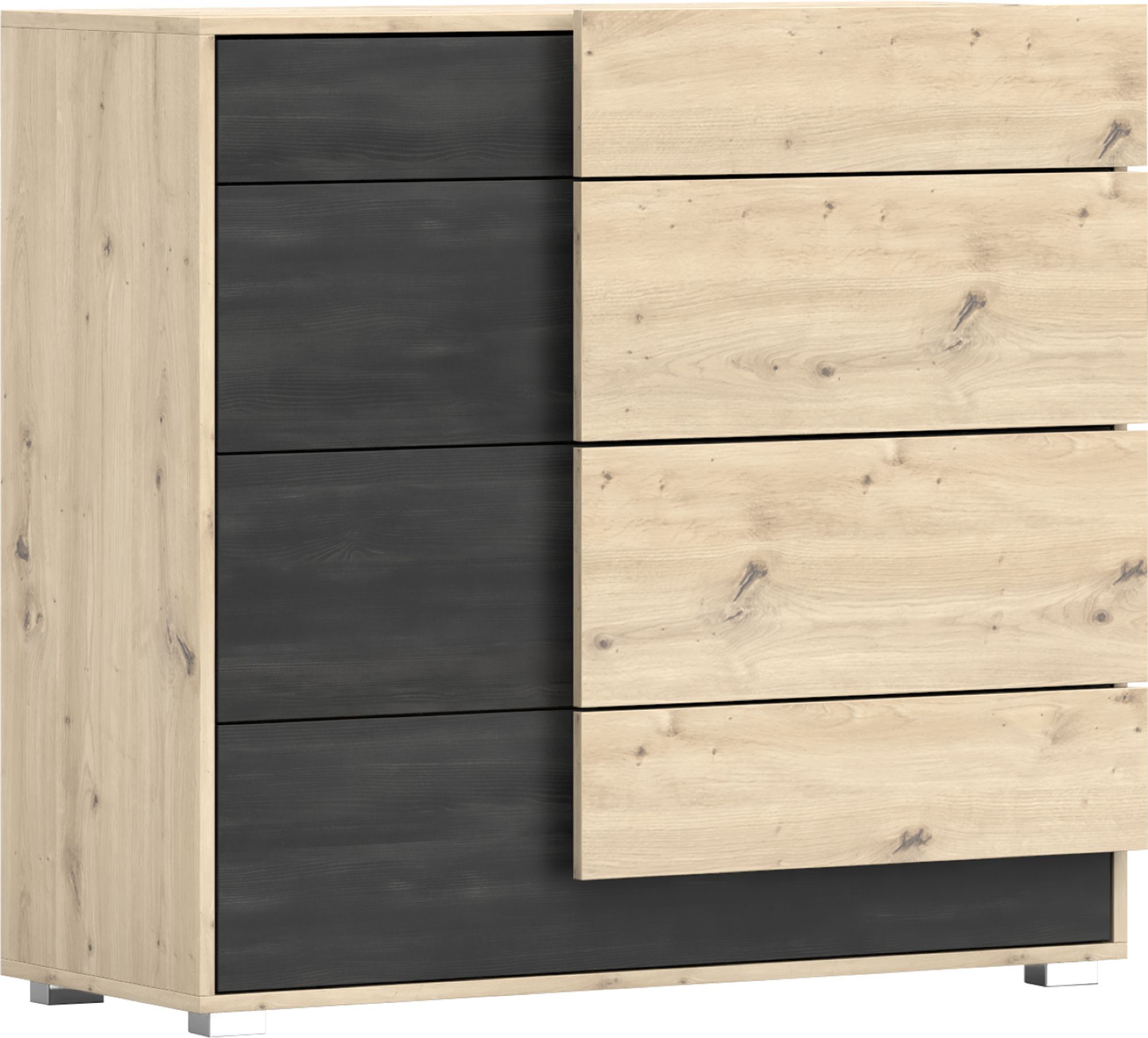 Kommode Sideboard Kommode mit vier Schubladen Artisan Eiche/Schwarze Norwegische Kiefer BAFRA 4S 100cm