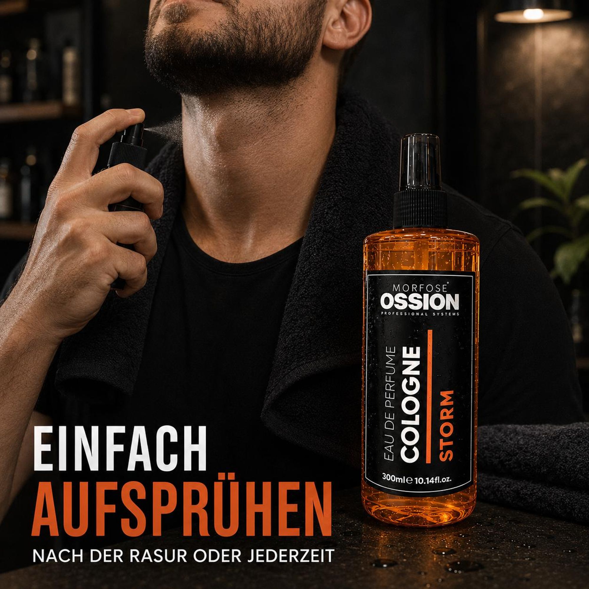 Morfose Ossion Barber Line Storm Eau de Cologne 300 ml – Erfrischender Herrenduft als Spray für Alltag und Barbershop