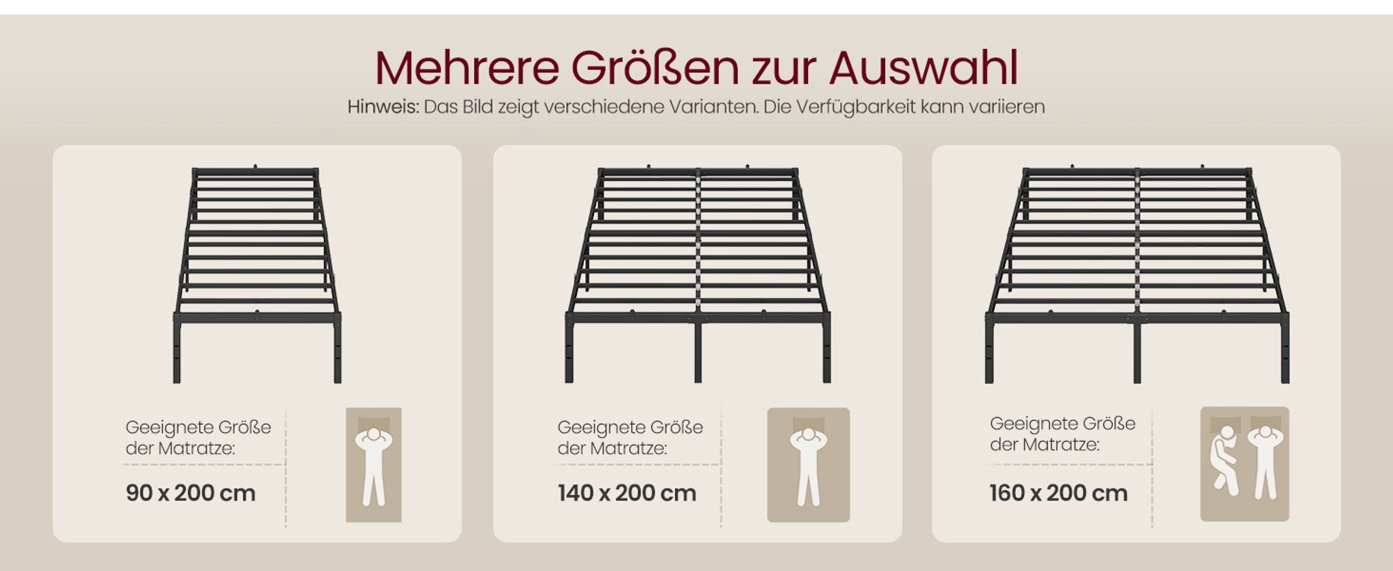 VASAGLE Doppelbettgestell, Bett, 140 x 200 cm, Metallbett, Bettrahmen, Unterbettaufbewahrung, modern, Gästebett