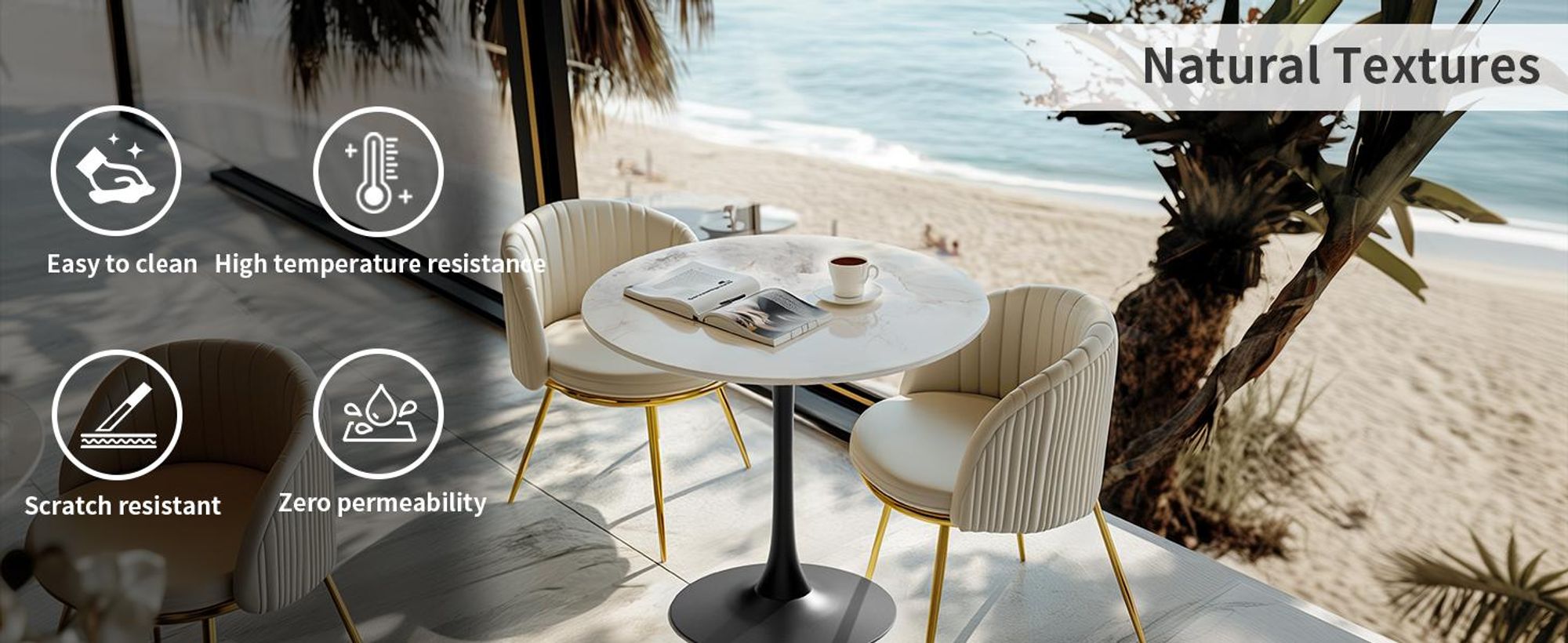 WISFOR Bartisch Küchentisch, Esstisch Marmor, Stehtisch für Esszimmer, Küche, Partyraum, mit Metallgestell, 76x78.5cm, glänzendes Weiß + Schwarz