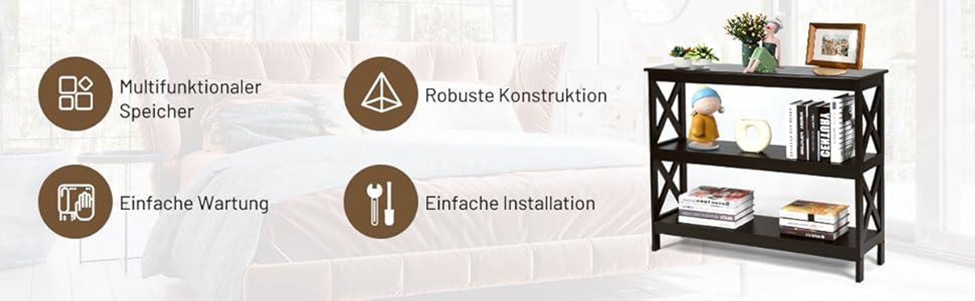 COSTWAY Konsolentisch 3 Ebenen, Sideboard Beistelltisch Industrie Design mit Ablage, Sofatisch Flurtisch 100 x 33 x 80 cm Schwarz