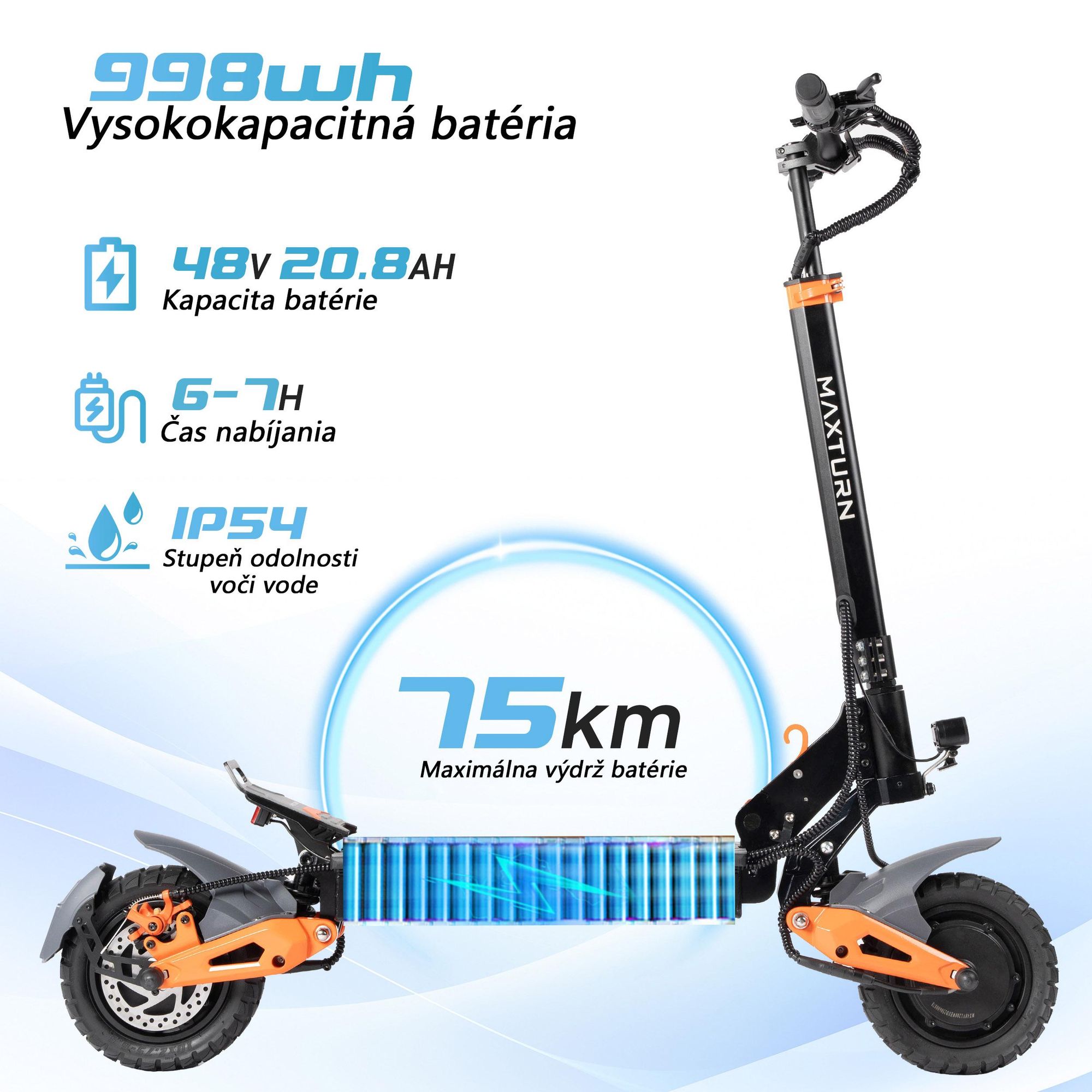 Elektrická Kolobežka MAXTURN X1 Ultra - 48V20.8Ah 10'' Elektrický Scooter Hliníkový Rám - Čierna