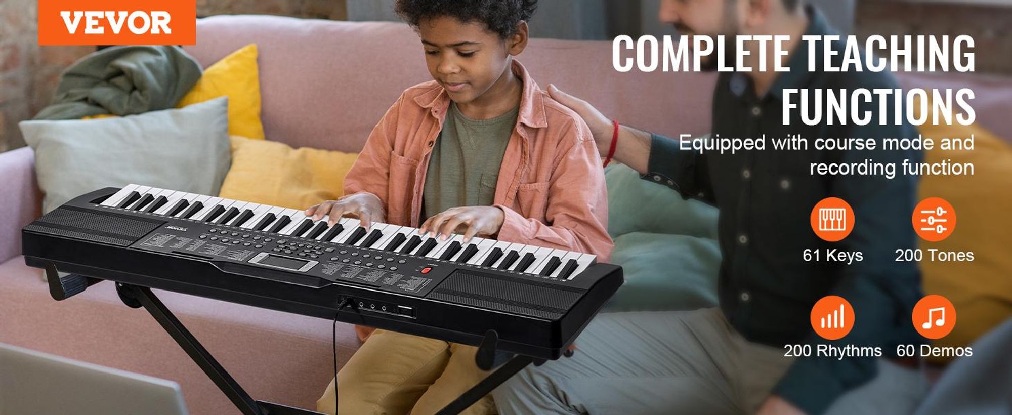 VEVOR Digitales Klavier, 61 Tasten, tragbares Keyboard-Kit, 200 Töne, 200 Rhythmen