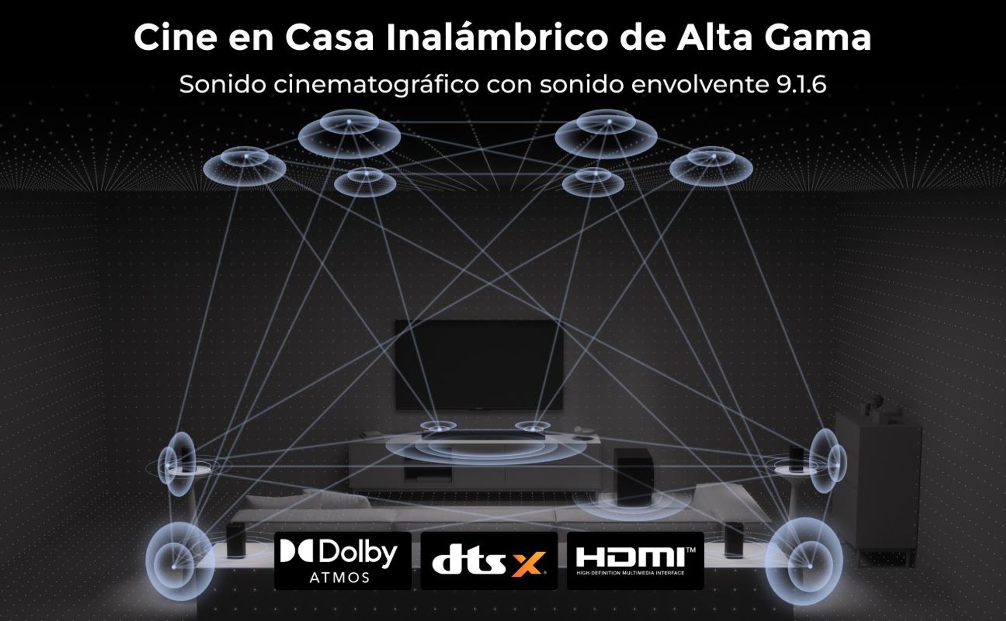 ULTIMEA Skywave X100 9.1.6: Barra de sonido con subwoofer de 10", Dolby Atmos, 1500 W, sistema de sonido envolvente para cine en casa y TV, compatible con paso de señal 8K HDR