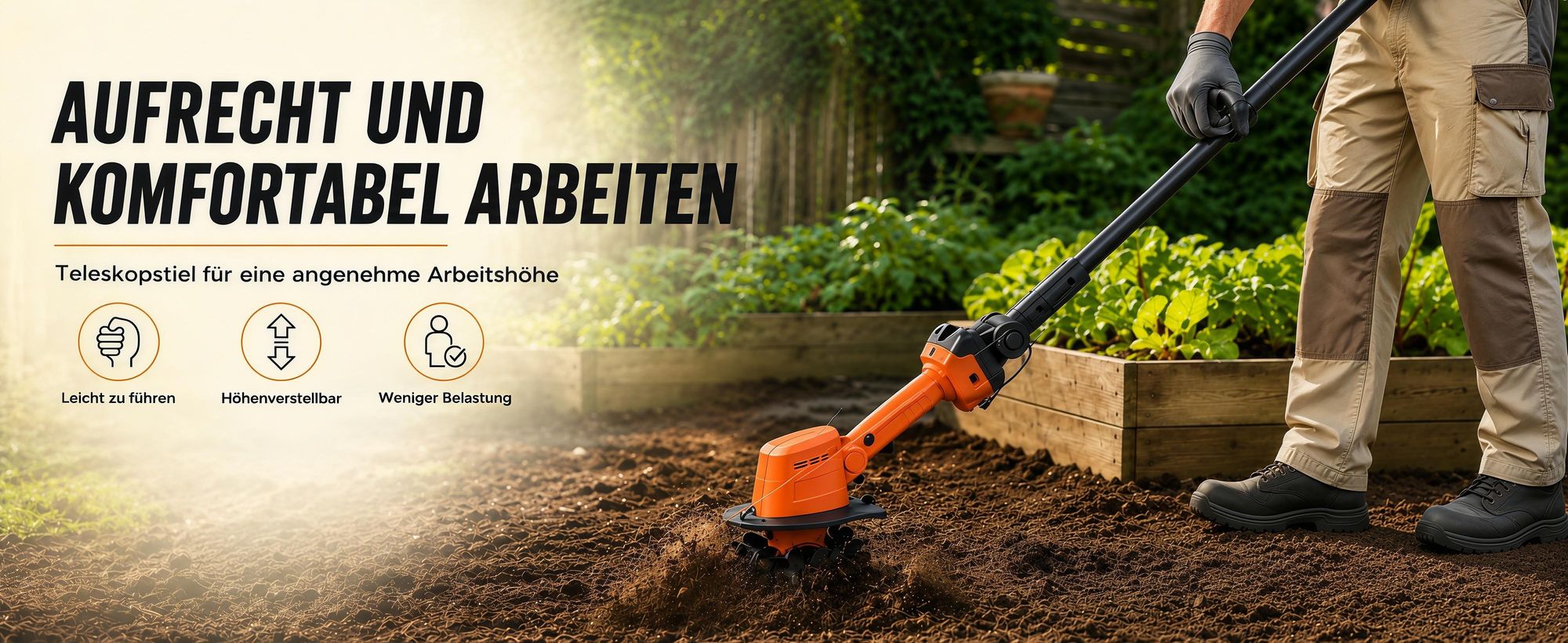 2-in-1 Akku-Bodenfräse, 100mm, elektrische Gartenfräse Mit 2 Stangen, 235 U/min, batteriebetriebener Rototiller für Gartenarbeit, 2 Akku und Ladegerät