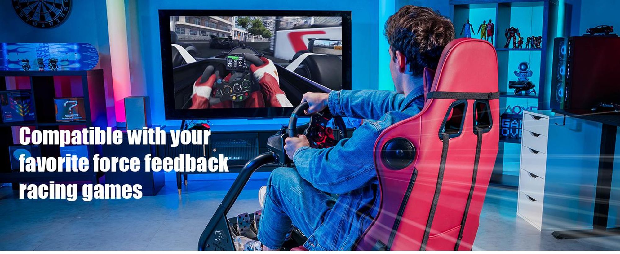 GTPLAYER cockpit simulatore, cockpit da corsa SIM, supporto volante simulatore di corse sedia da gioco supporto volante da corsa con altoparlante Bluetooth e vassoio pedaliera