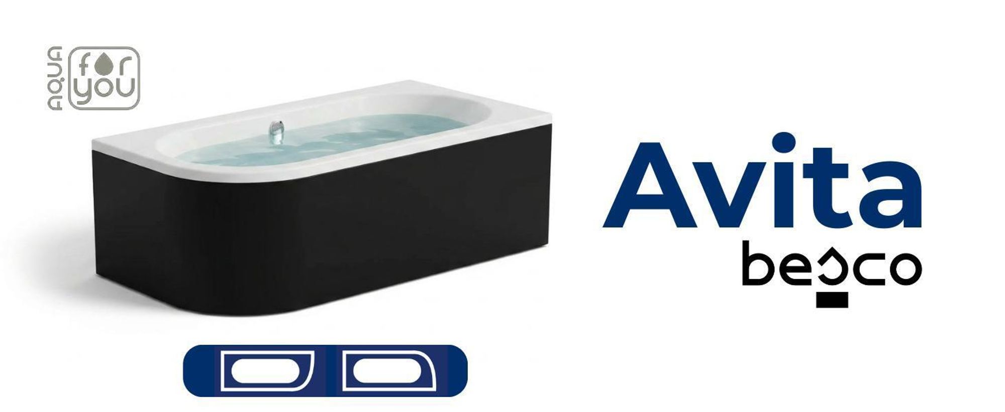 AQUA for you | Badewanne - BESCO AVITA - Eckbadewanne - 170x75 cm - LINKS - Schwarz - mit Schürze, Füßen, Ablaufgarnitur, Rechteck Badewanne