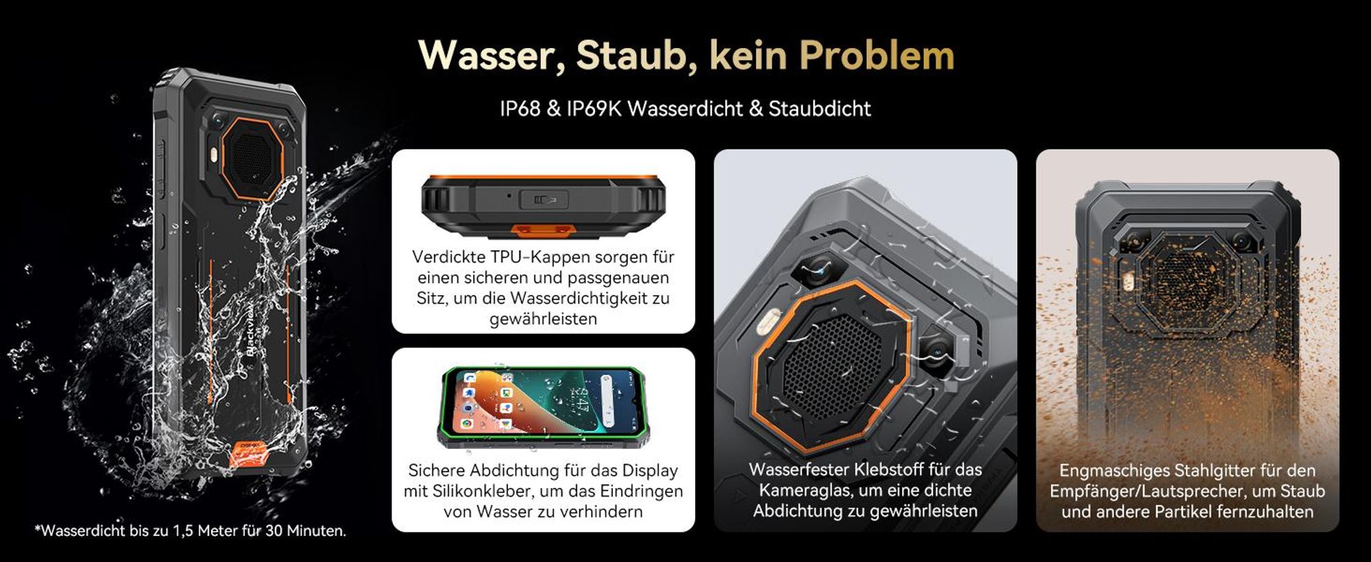 Blackview BV6200 Plus(2025) Outdoor Handy Ohne Vertrag, 11000mAh Akku Android 14 Outdoor smartphone, 24GB+256GB/2TB,98DB Lautsprecher, 6.56" 90Hz,IP69