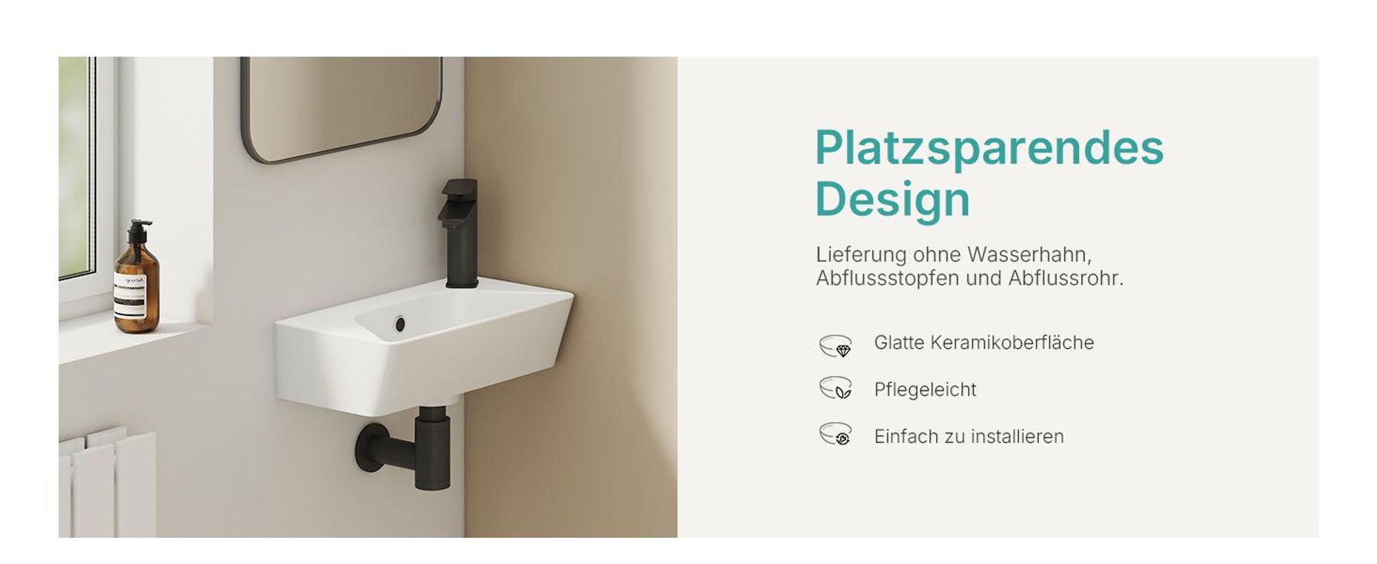 EMKE Wandwaschbecken Keramik Rechteckig 400x225mm Weiß Glänzend Modernes Hänge Waschbecken mit Armaturloch & Überlauf für Gäste-WC & kleines Bad
