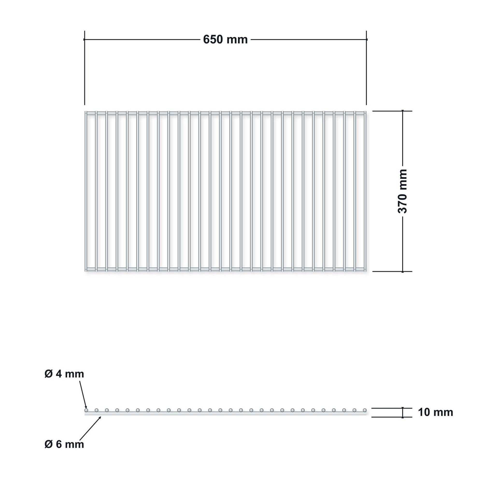 DEOS Grillrost aus Edelstahl 65 × 37 cm – technische Zeichnung