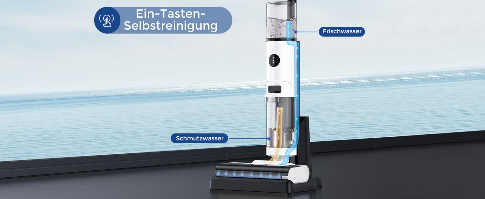 JONR ED12 Nass Trockensauger, 800mL Wassertank, 35-Minuten, Kantenreinigungsbürste, automatische Reinigungsfunktion für Hartböden