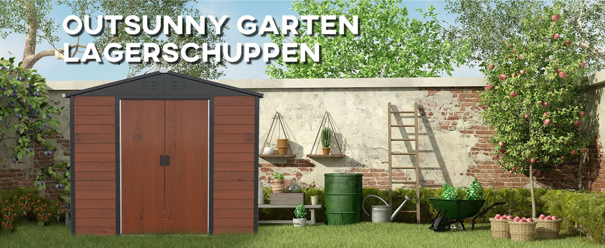 Outsunny Gerätehaus 4,4 m² Gartenhaus mit Pultdach, Schiebetür, Fundament
