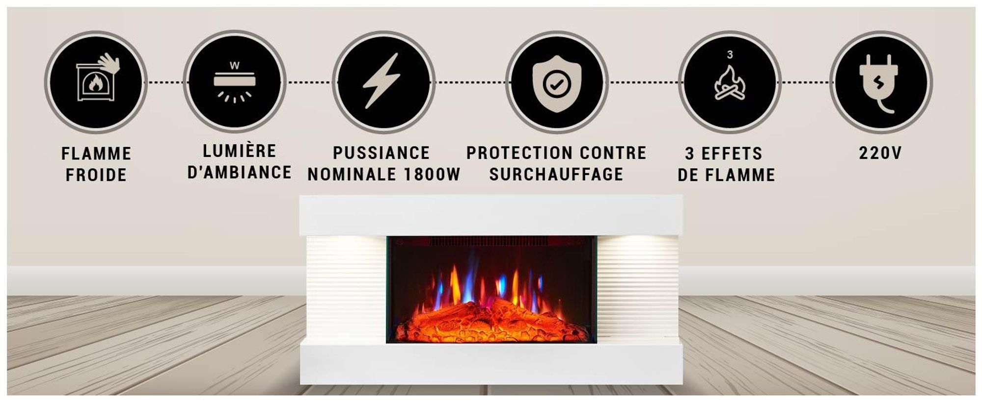 Cheminée électrique BALDERIA Ida – Cheminée murale - Blanc