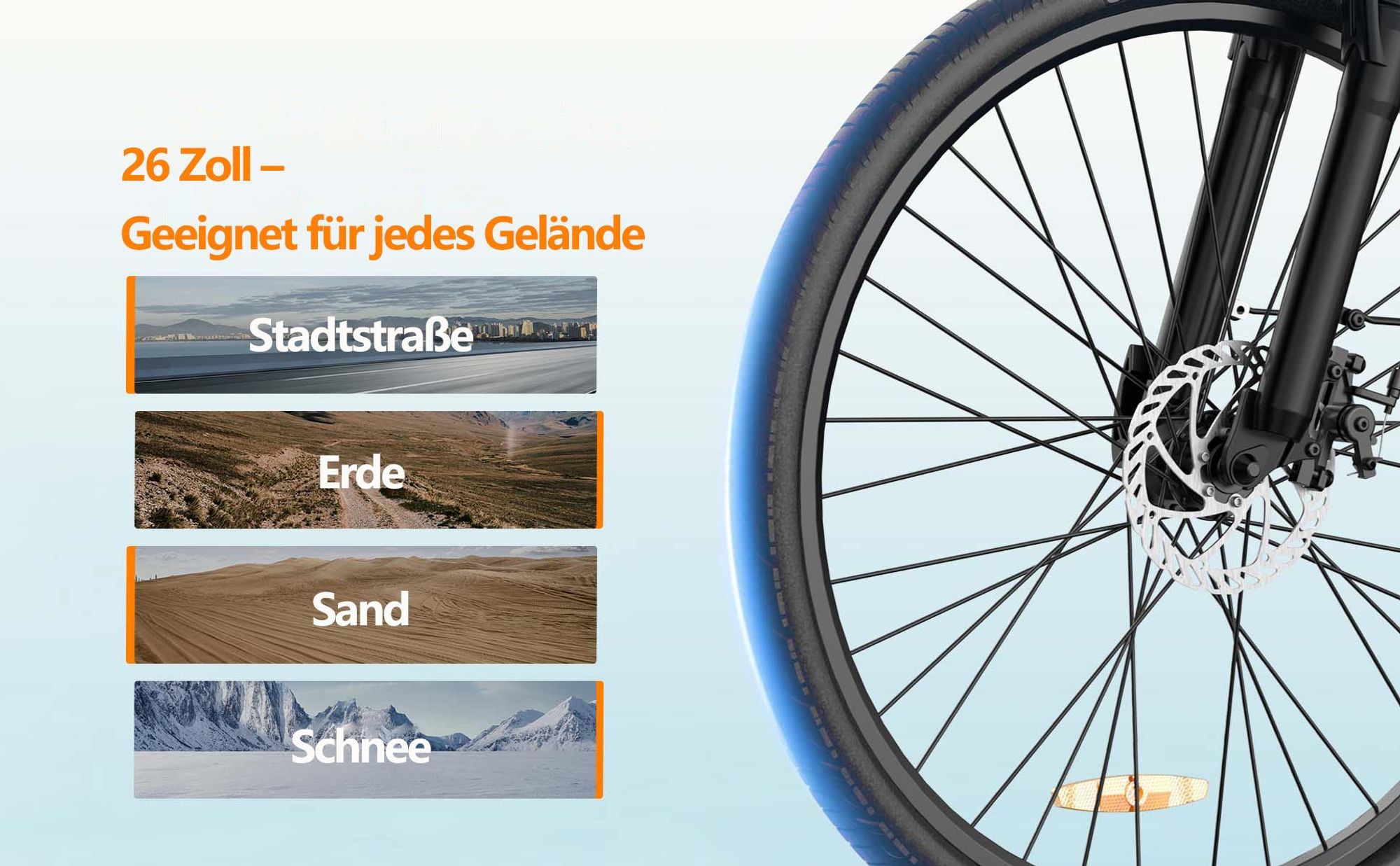 Elektrisches Bike URLIFE E26- 250W Motor 48V10.4Ah Akku 26 Zoll Reifen Scheibenbremsen - Schwarz