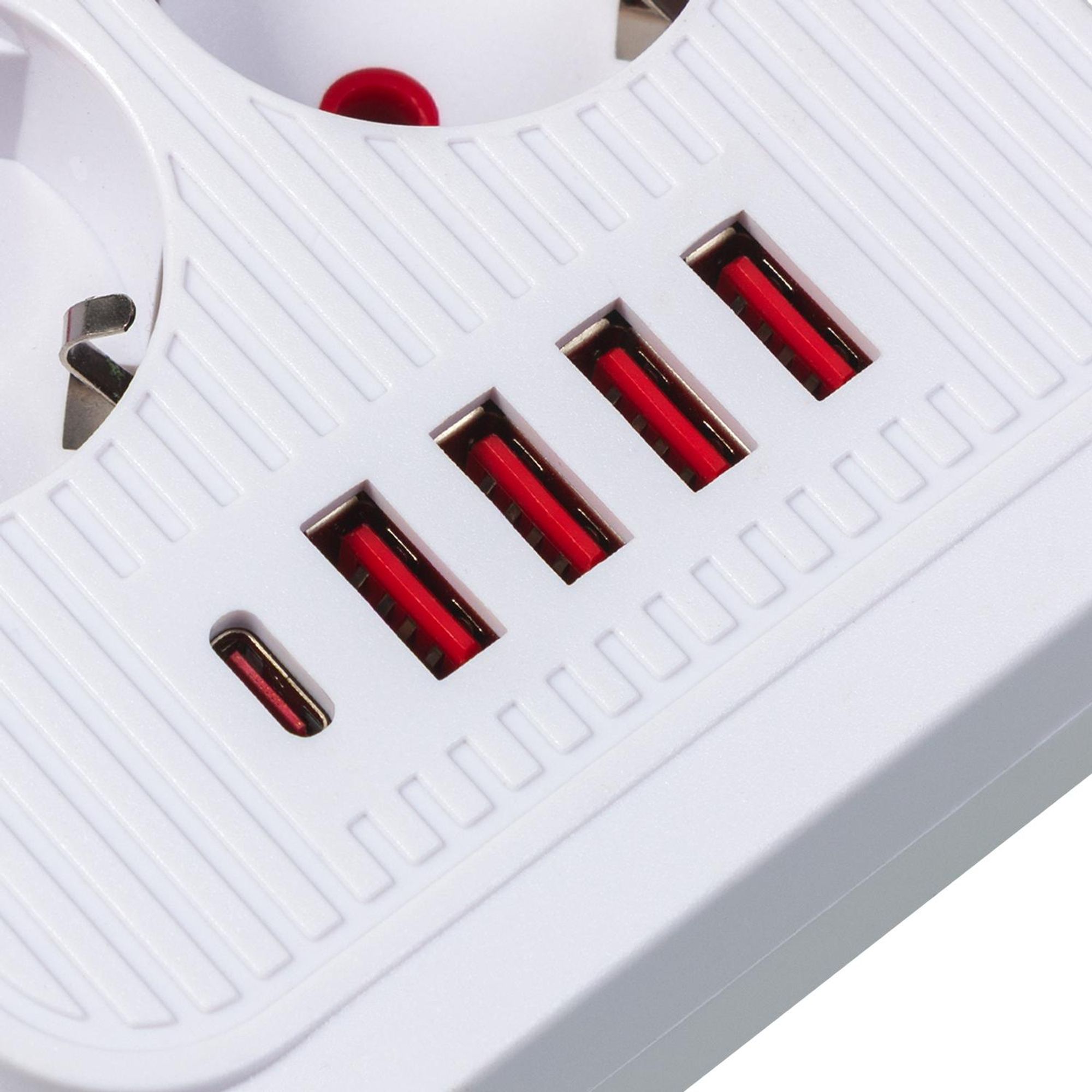Maclean Steckdosenleiste 6-fach Verlängerungskabel + 4xUSB 110-240V AC 50/60Hz 2,1A max 2500W 1,5 m weiß MCE389 W