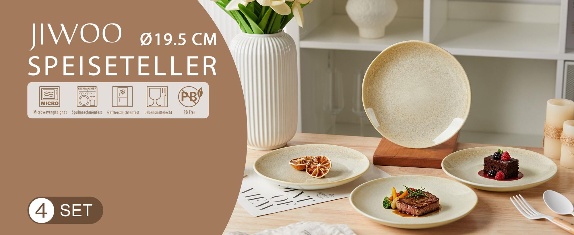 Teller set 4er Ø19,5 cm Keramik Essteller Dessertteller Pastateller Flachteller für 4 Personen Reactive-Glasur Mikrowellen- und Spülmaschinenfest