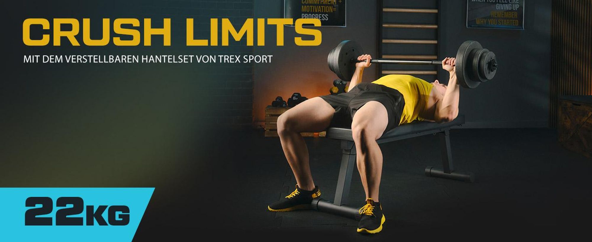TREX SPORT Langhantel Set TX-022SE | Hantelset 22 kg mit Langhantelstange 120 cm, Kunststoff Hantelscheiben, Sternverschlüsse | Home Gym Krafttraining