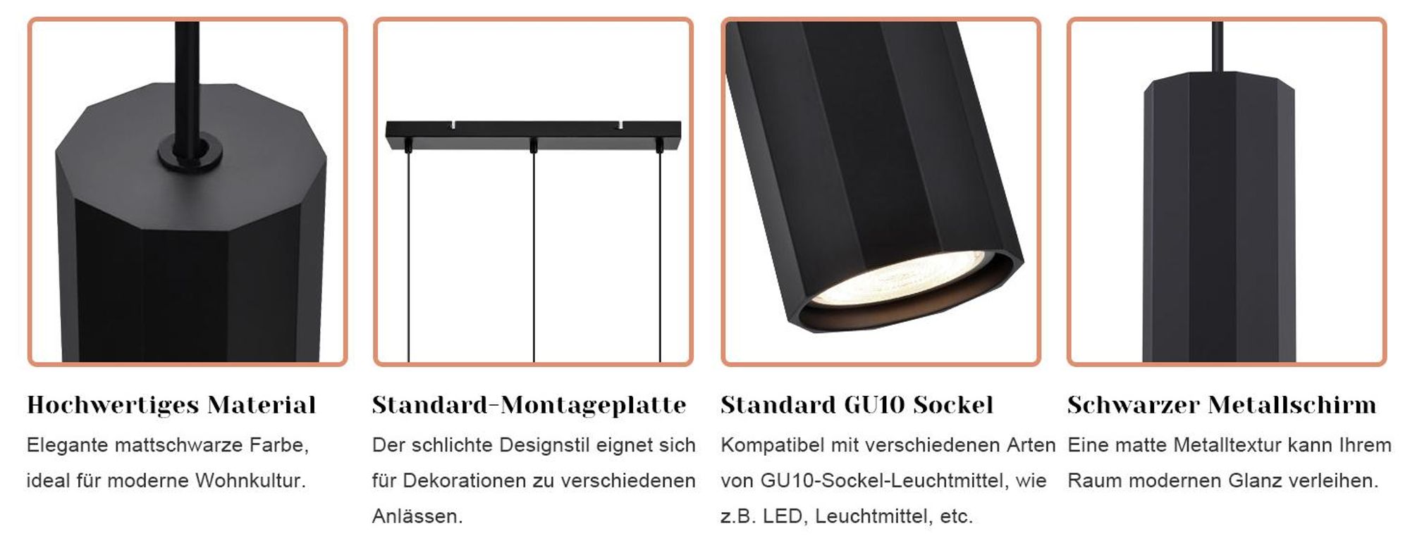 ZMH Pendelleuchte Esszimmer 3 Ecikg Flammig Modern Hängelampe Pendellampe GU10 Metall Hängeleuchte für Wohnzimmer Küche Schlafzimmer Schwarz