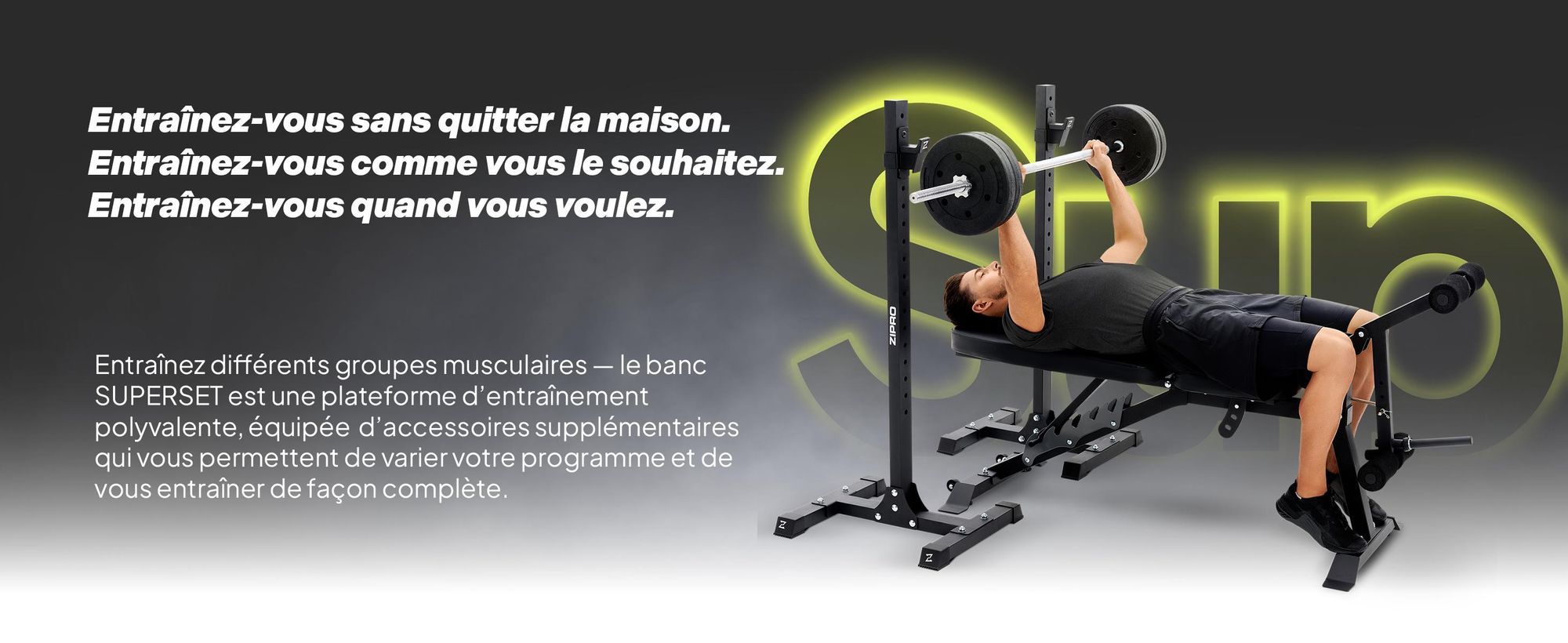 Ensemble banc de musculation Zipro Superset – Avec support pour haltères indépendant, pupitre à biceps et appareil d'entraînement pour les jambes inclus Banc inclinable et banc négatif réglables Capacité de charge jusqu'à 270 kg