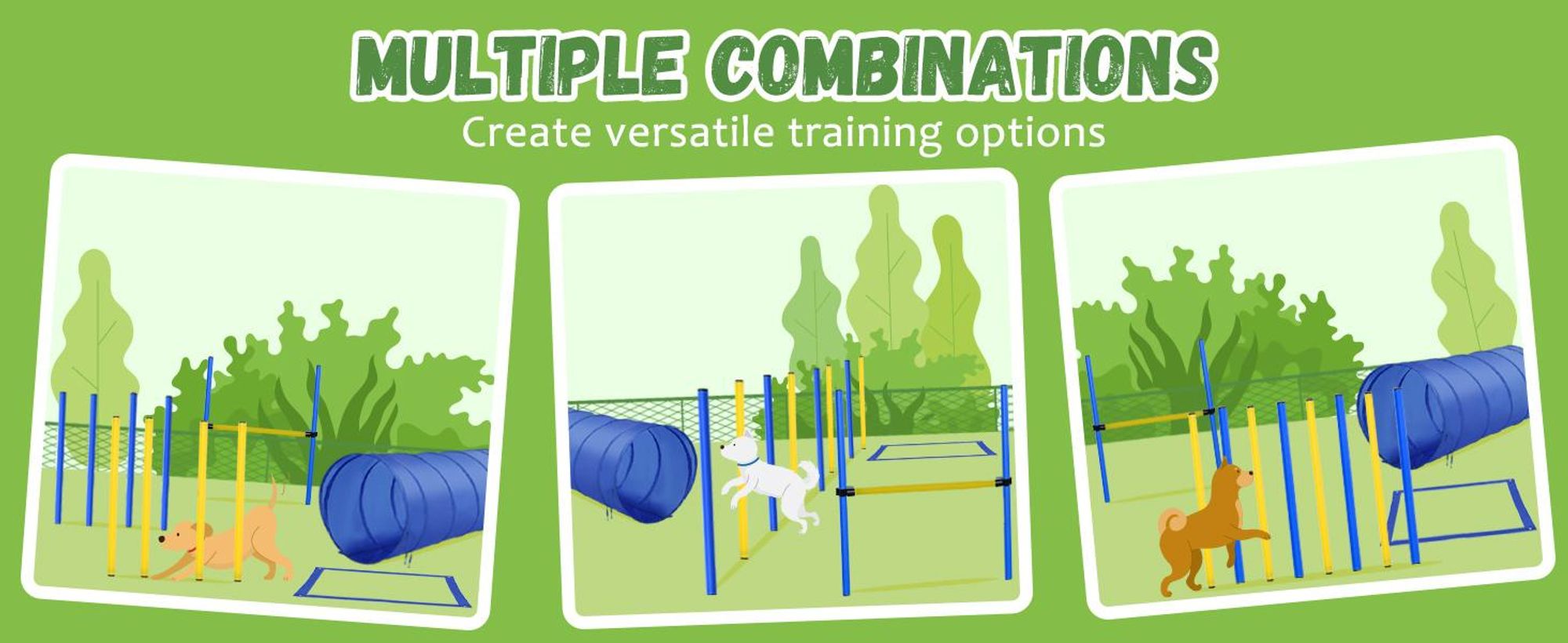 PawHut Agility Training Set Slalom Tunnel Dog Sports Training Area PE+Polyester Blue+Yellow