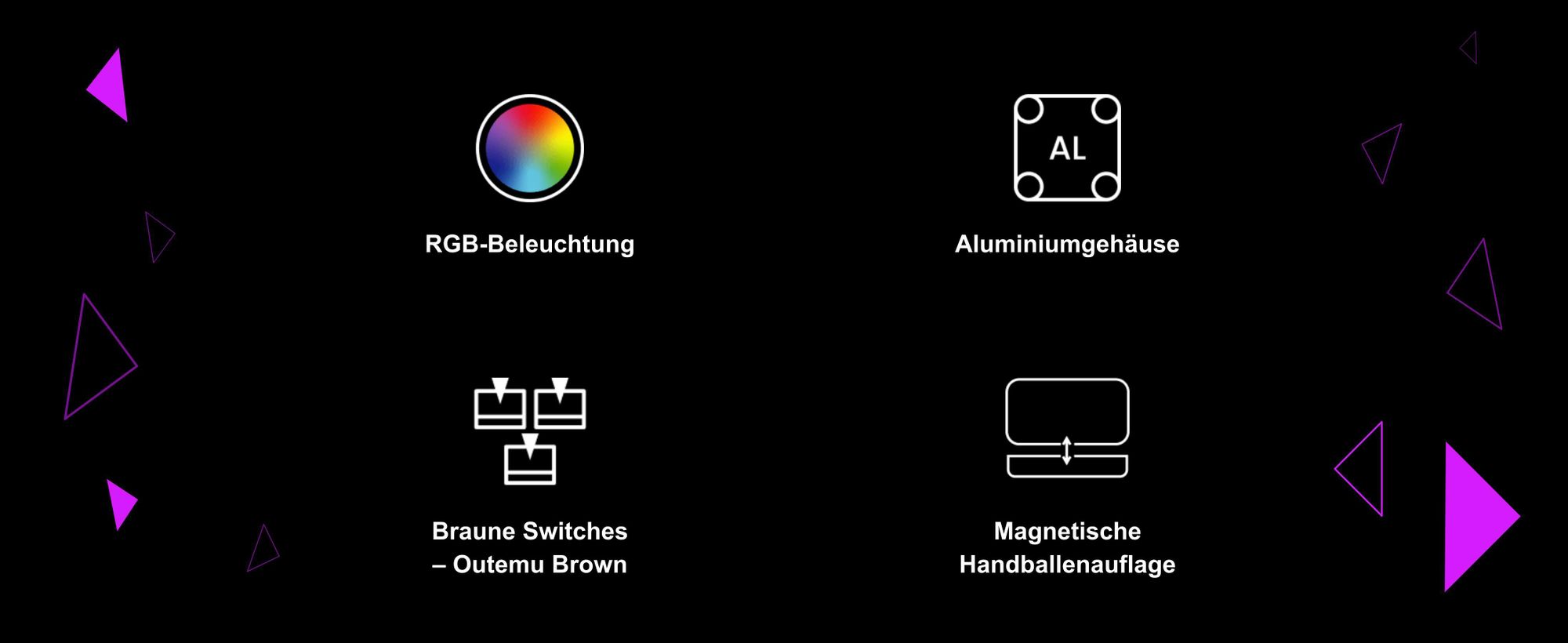 PREYON Long Scratch Brown Gaming-Tastatur, Handballenauflage, Outemu Brown Schalter, Aluminiumgehäuse, RGB-Beleuchtung, Antighosting