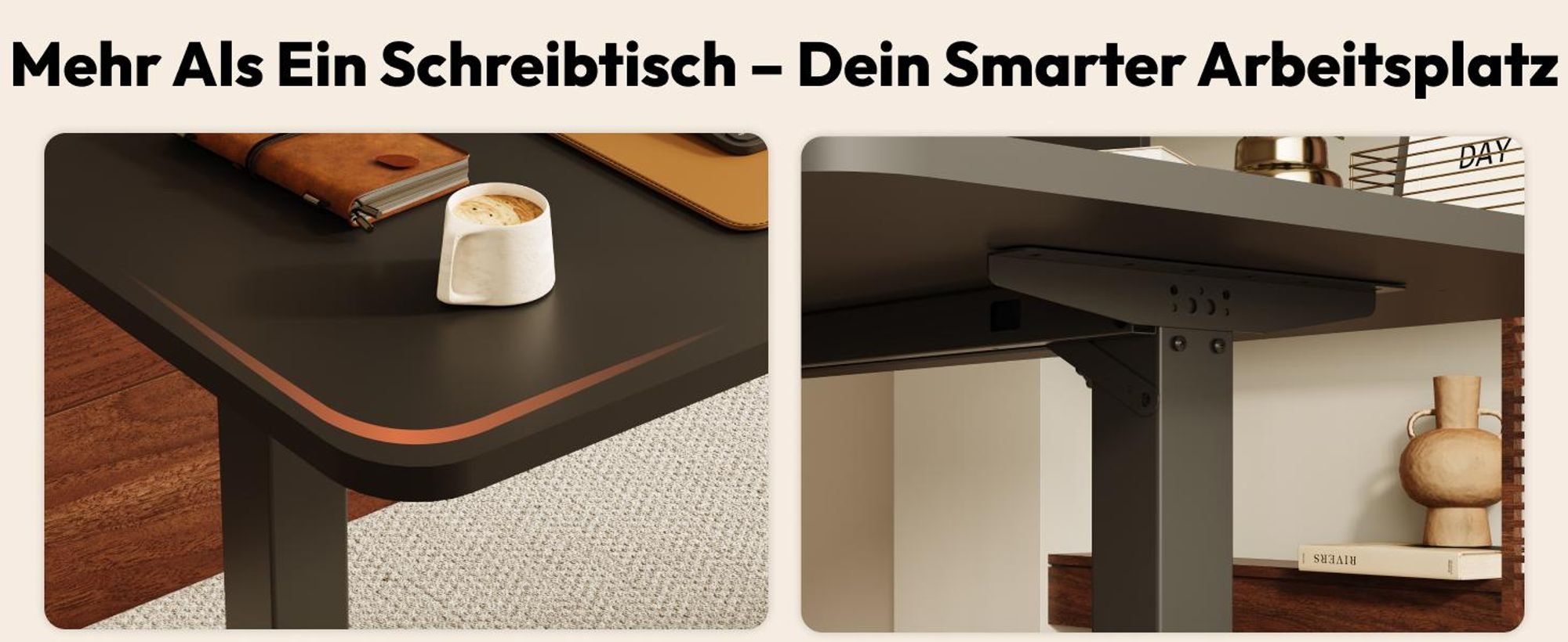 SANODESK QS1 Höhenverstellbarer Schreibtisch Elektrisch EINTEILIGE TISCHPLATTE, 4 Speicherplätzen, Haken & Kabelmanagement, 120x60cm (Schwarz)