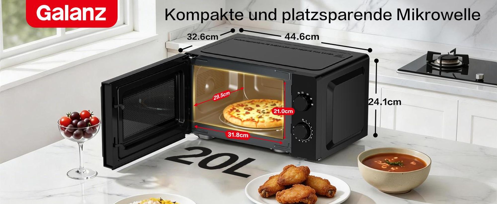 WILLZ Mikrowelle 20L 700W 6 Leistungsstufen Auftaufunktion schwarz