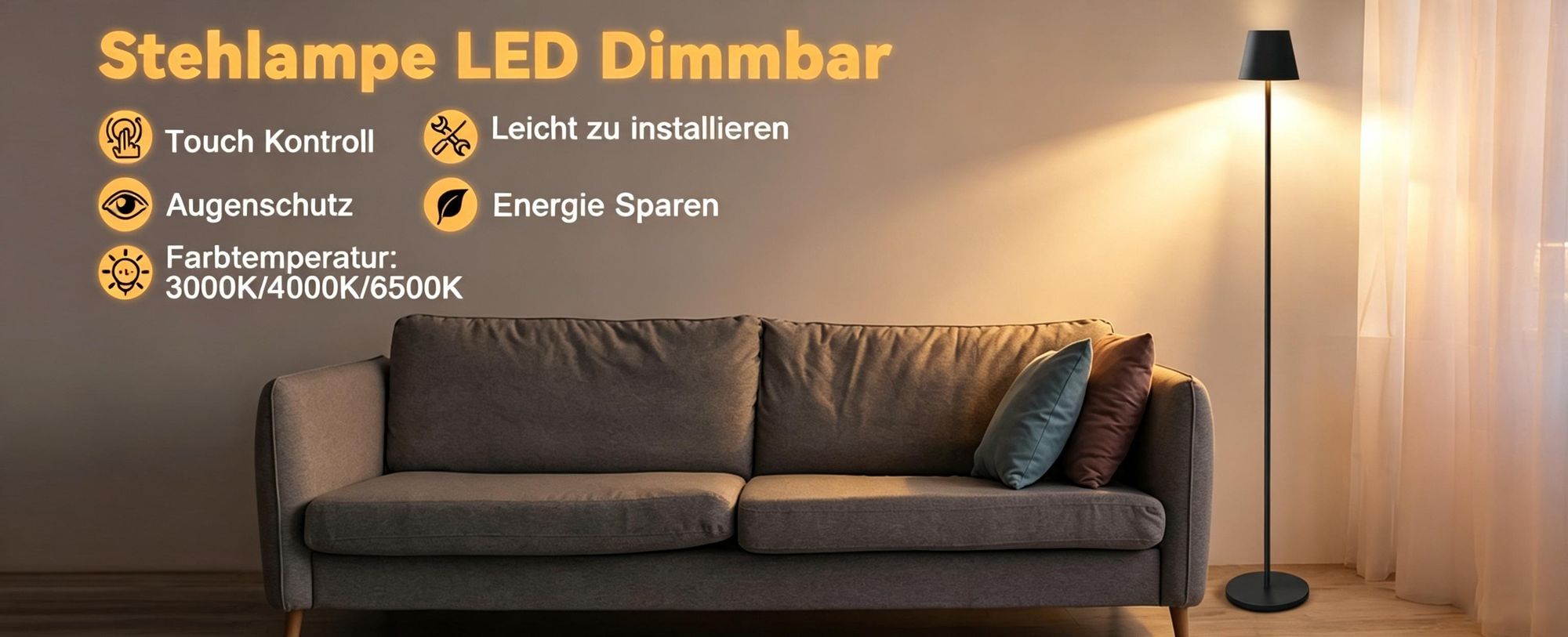 LED Stehlampe, Kabellose Stehlampe, Akku Stehlampe, Stehleuchte, Standleuchte, Leselampe, Dimmbar 3 Farbtemperaturen, USB Aufladbar
