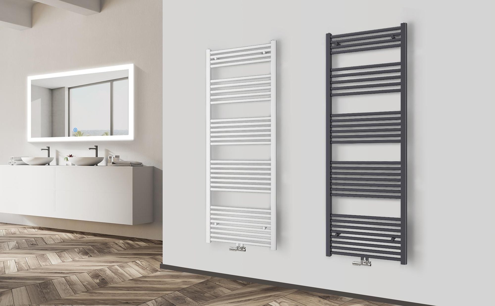 Heilmetz Badheizkörper 1200x500mm Mittelanschluss 513 Watt Anthrazit, Handtuchtrockner Handtuchwärmer Design Heizkörper für Bad Heizung Radiator Ohne heizstab