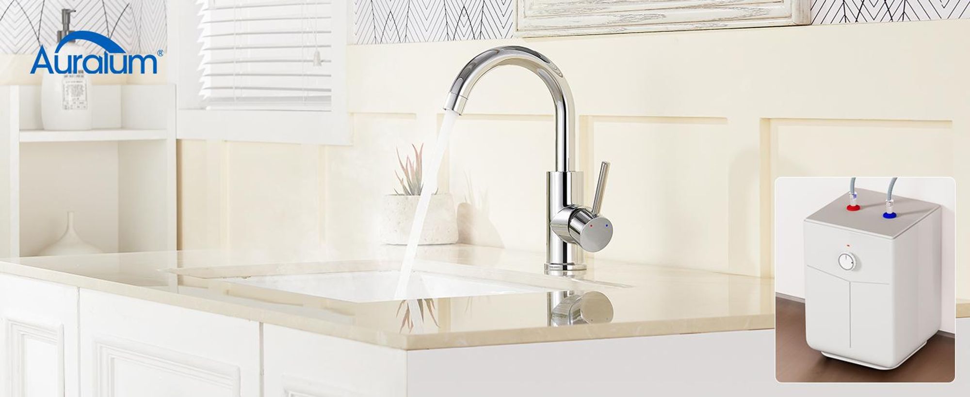 Auralum Niederdruck Wasserhahn Küche Armatur 360° Schwenkbar Küche Mischbatterie Einhebelmischer für Wasserboiler konzipiert, für Küche/Badezimmer
