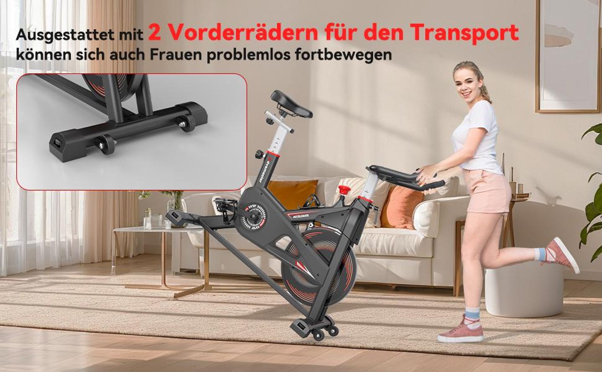 Heimtrainer Fahrrad mit App, Advamsoler Leises Ergometer Hometrainer Fahrrad mit LCD-Monitor & Tablet-Halter, Indoor Bike für Kardiotraining zu Hause