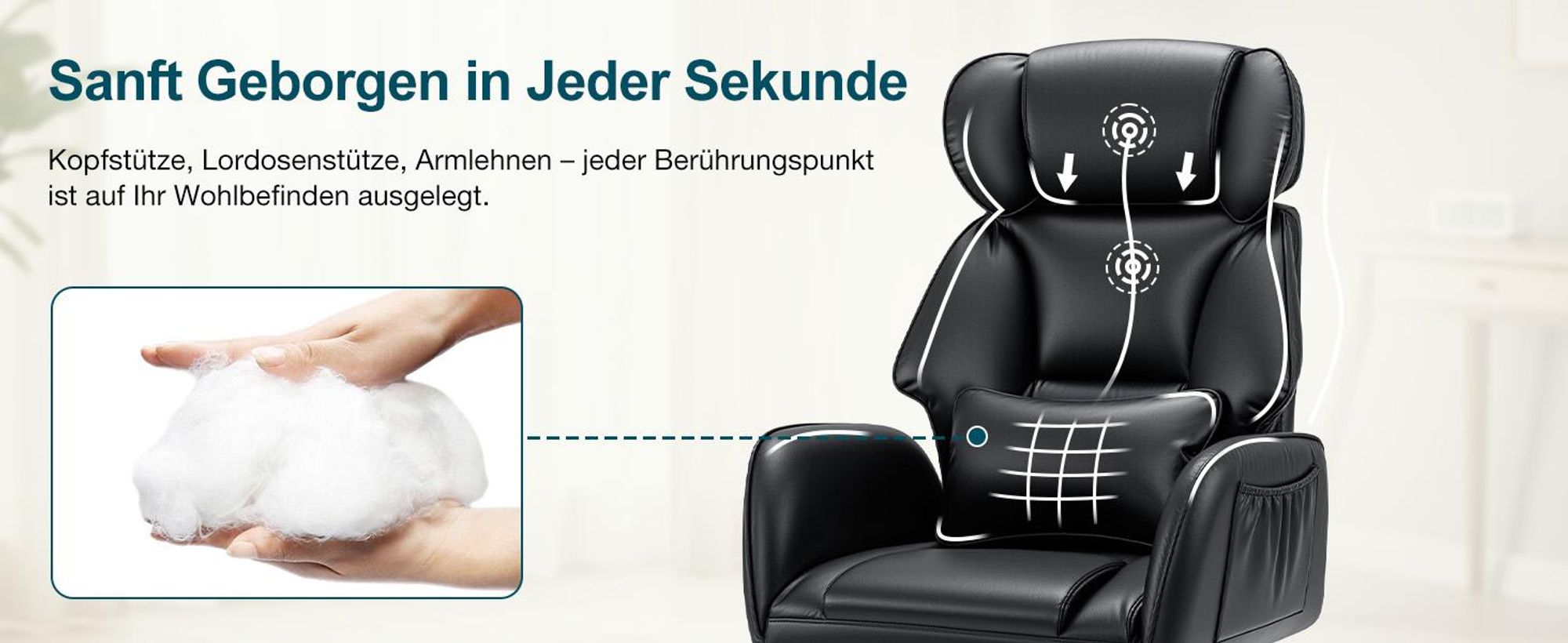 HOFFREE Ergonomischer Bürostuhl mit Rollen, Breiter Sitz, Umklappbare Armlehnen, Fußstütze, Schreibtischstuhl bis 200 kg belastbar, Schwarz