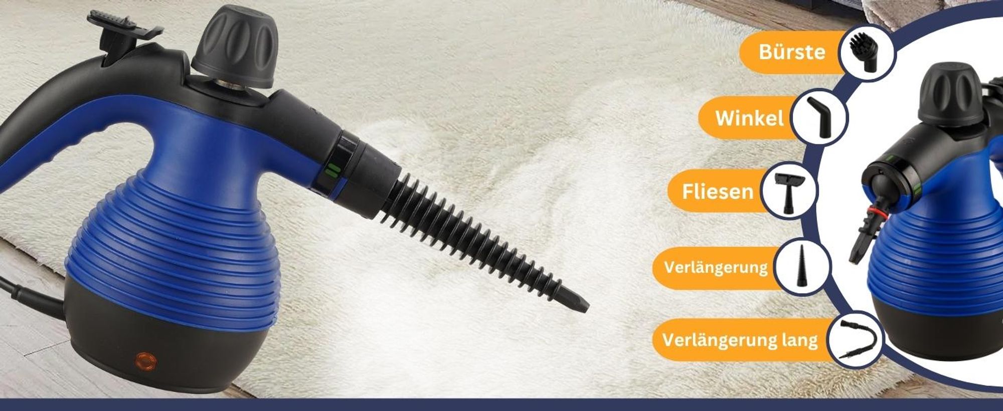 Sommertal Dampfreiniger Handgerät SC350 – Kompakter Hand-Dampfreiniger für alles – Polstermöbel, Fliesen, Böden, uvm – Steam Cleaner mit 350 ml Tank, 110°C Dampf, 3 Bar Druck