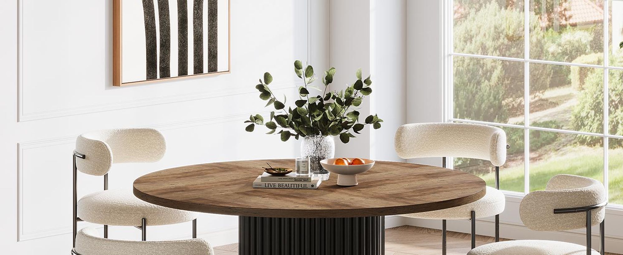 Tribesigns Esstisch Rund, 120cm Esstisch Schwarz für 4 Personen, Esszimmertisch Mit Stabilem Metallgestell, Moderne Esszimmermöbel (Braun + Schwarz)