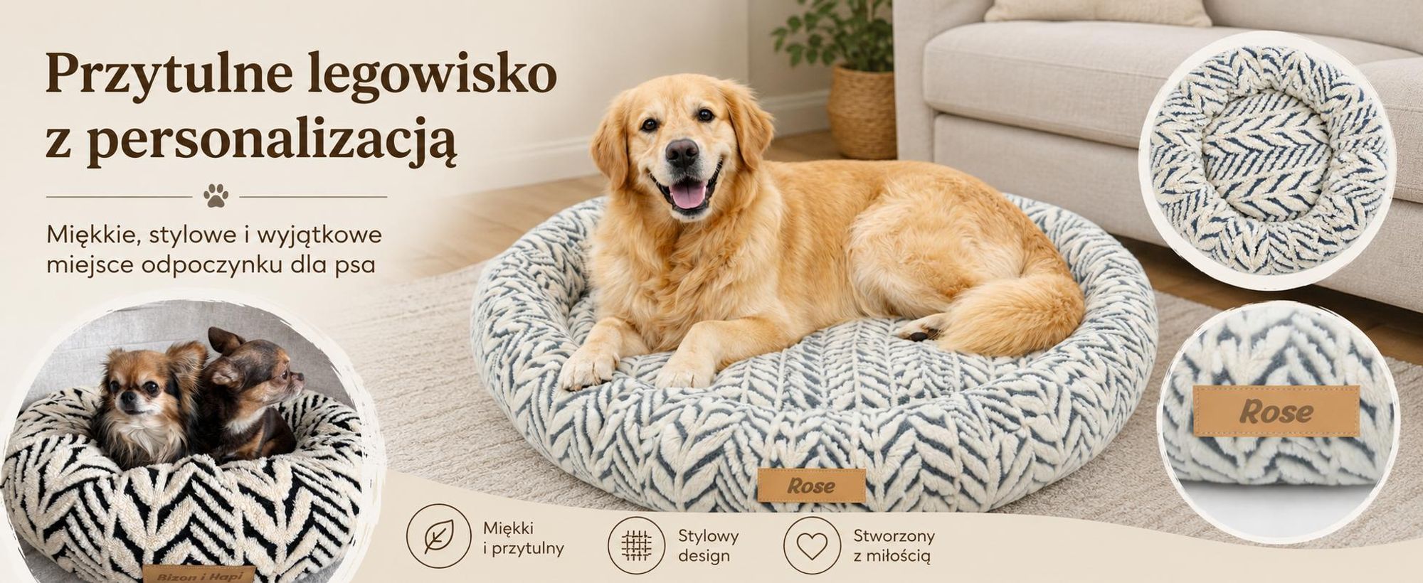 Dogeste RUMI legowisko dla psa XXL 100 cm okrągłe dla dużych psów, pranie w pralce, antypoślizgowe