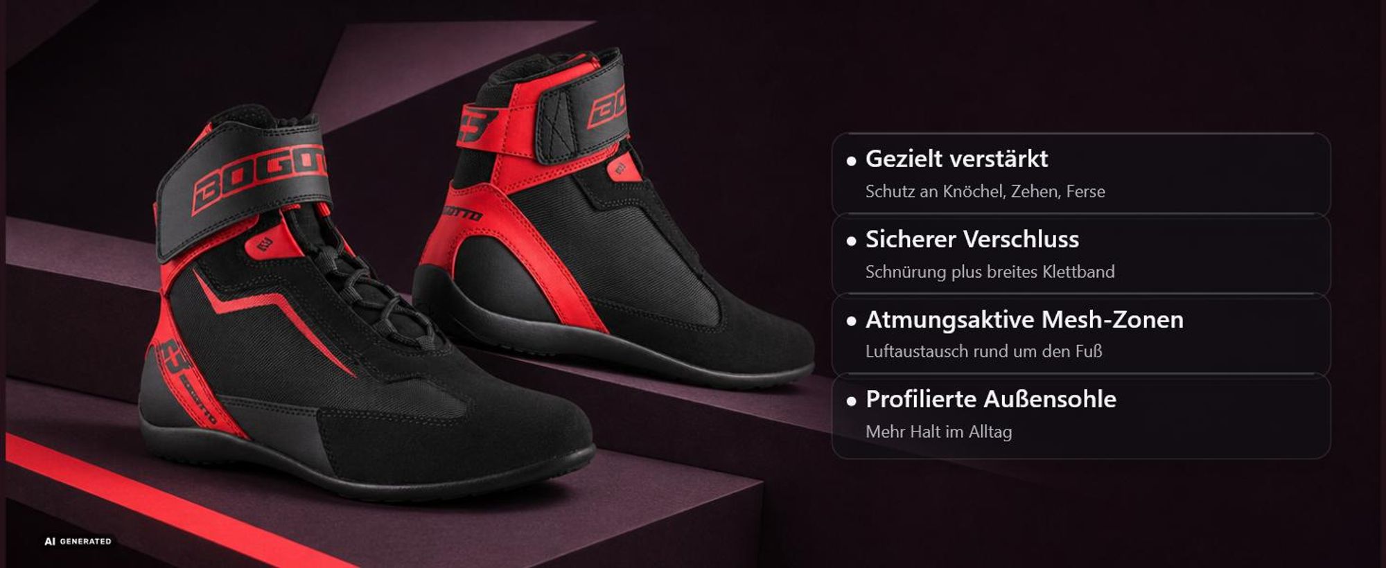 Bogotto Mix Disctrict Motorradschuhe, schwarz/rot, 38