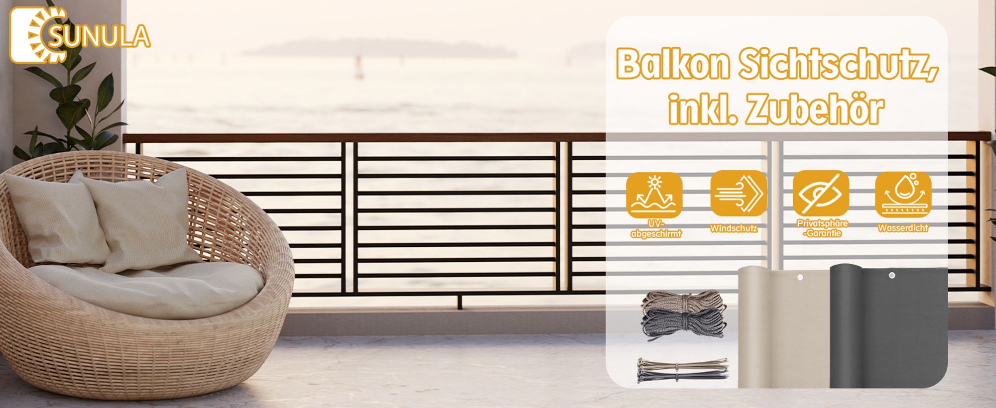 Sunula Balkon Sichtschutz PES Balkonverkleidung Blickdicht, Anthrazit, 75x500 cm