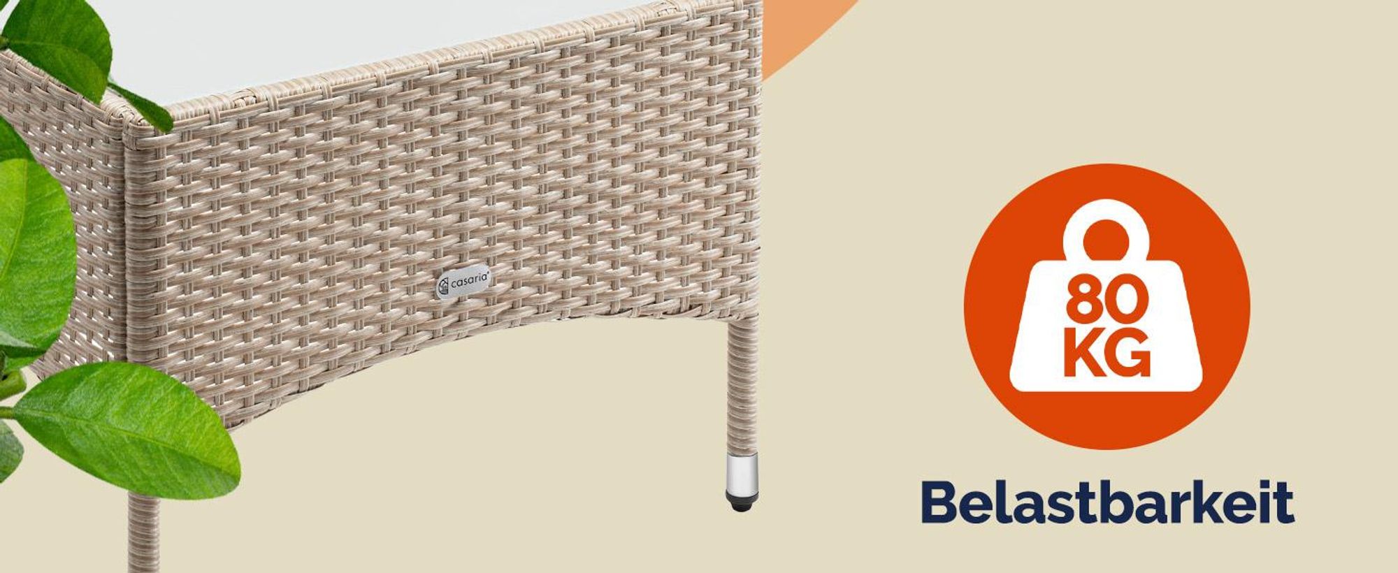 CASARIA® Polyrattan Beistelltisch 58x 58x 42 cm Höhenverstellbare Füße 5mm Sicherheitsglas Wetterfest Gartentisch Balkontisch Kaffeetisch Outdoor Creme